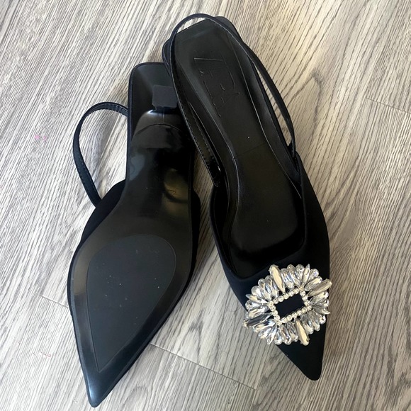 Zara Black Shimmery Slingback Heels Sandals - Picture 3 of 3